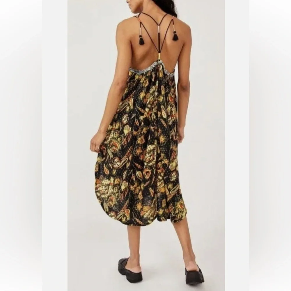 Free People Bohemian Garden Party Cotton Blend Knit Dress In Black Combo S L G#3 - Picture 2 of 16
